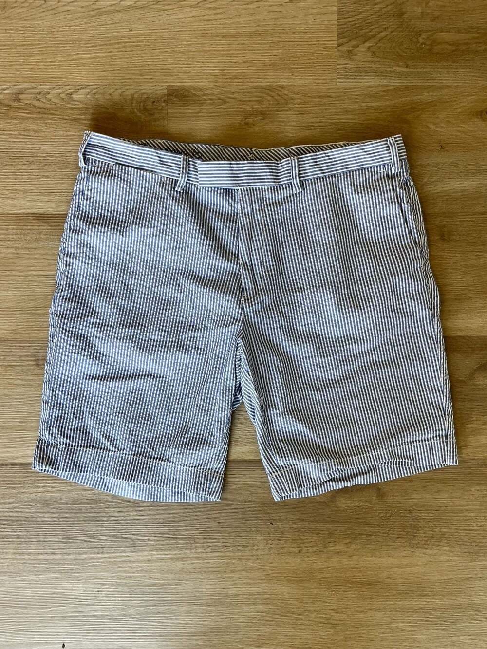 Polo Ralph Lauren,Seersucker Blue/White Striped Shorts,Preppy,Elevated Basic,36